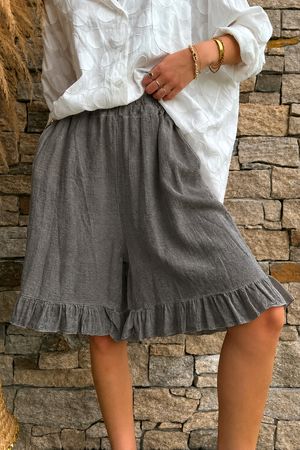 Lina Linen Blend Frill Short Washed Charcoal